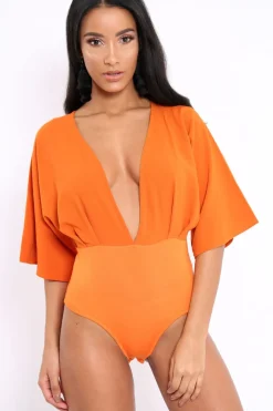 Rebellious Fashion Orange Plunge Bodysuit - Florence