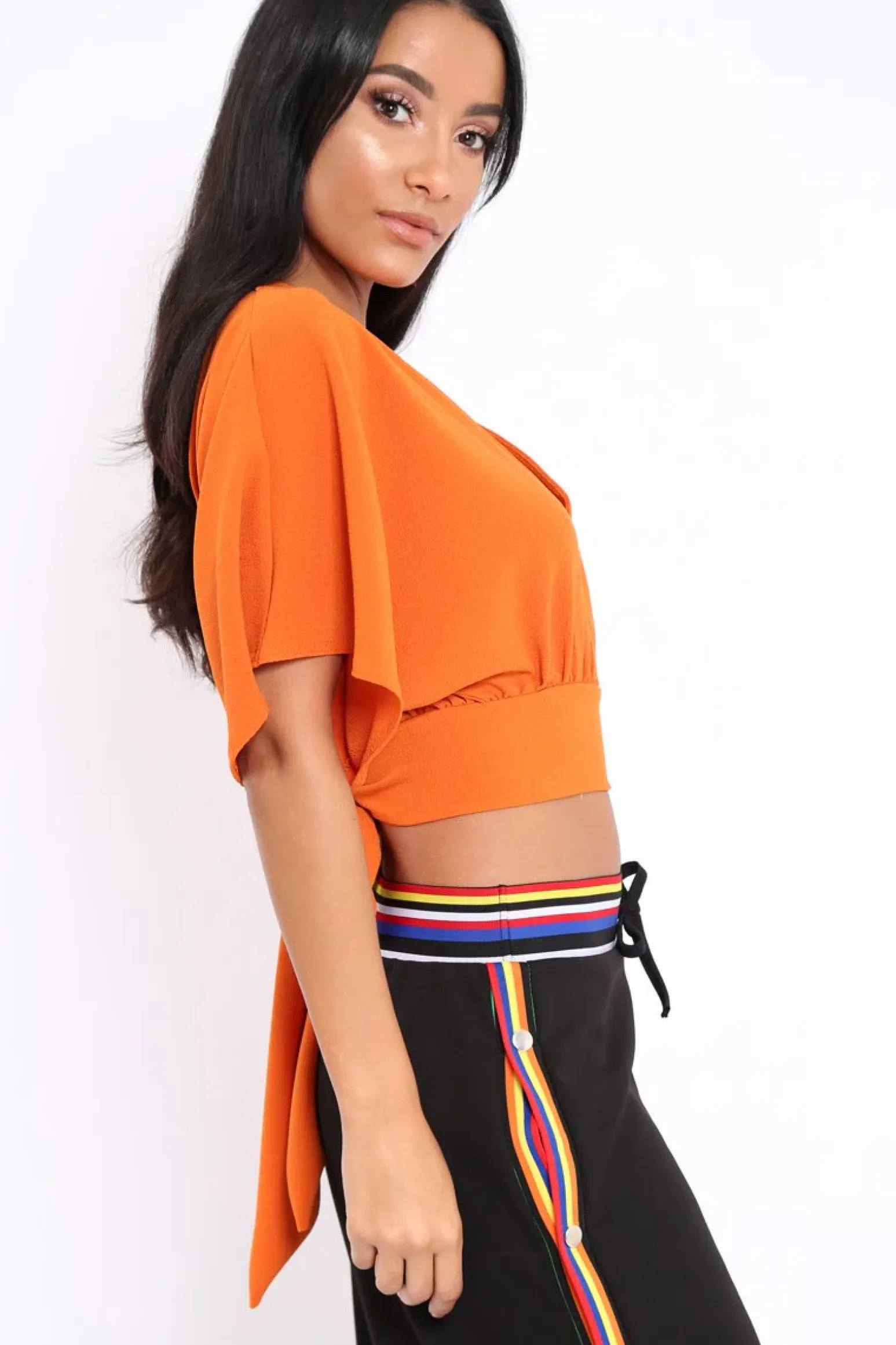 Rebellious Fashion Orange Plunge Crop Top - Suzanne
