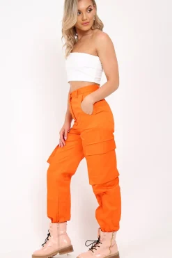 Rebellious Fashion Orange Pocket High Waist Cargo Cuffed Trousers - Galya