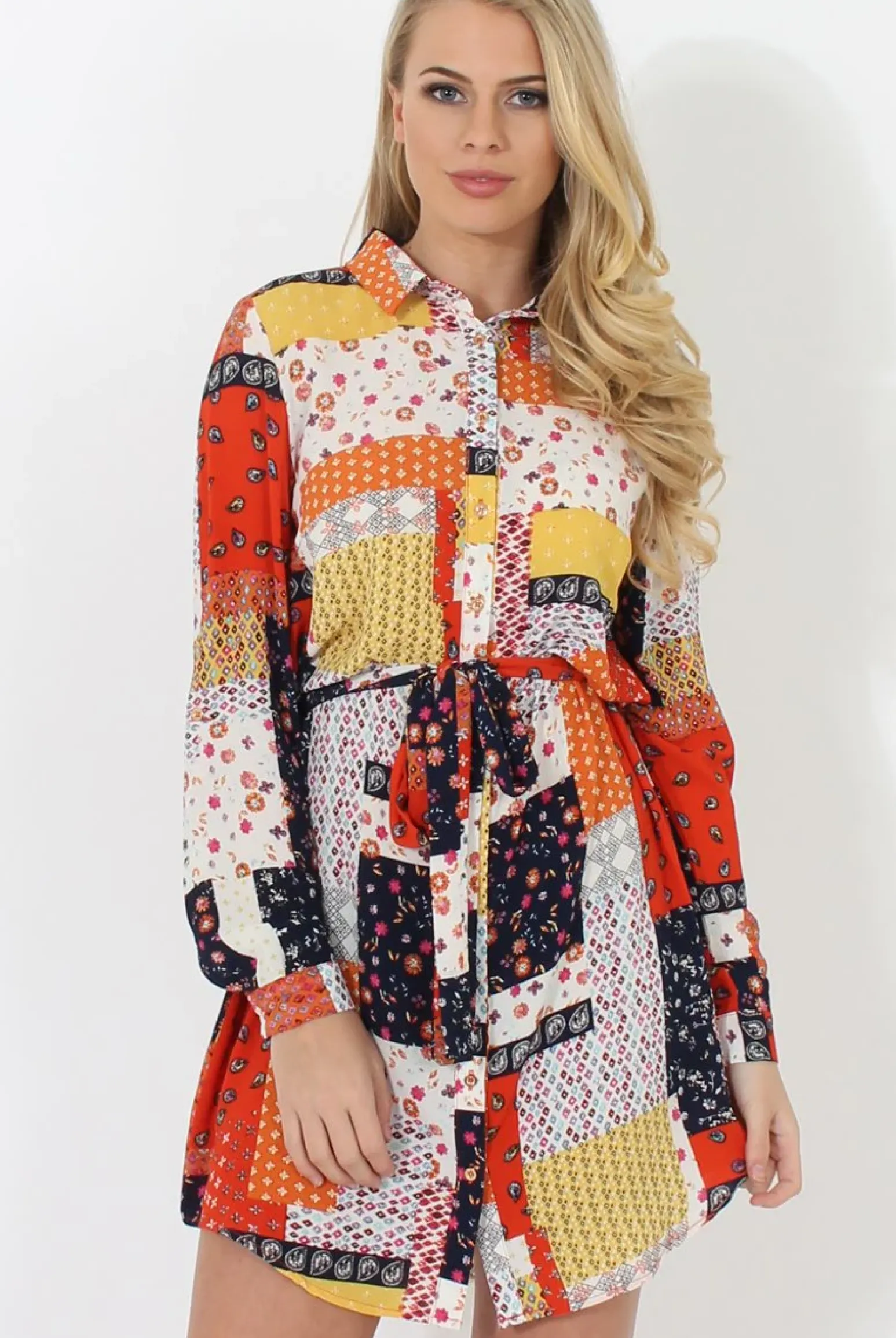 Rebellious Fashion Orange Print Shirt Dress - Marlene