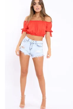 Rebellious Fashion Orange Ribbed Frill Gypsy Top - Maysia