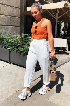 Rebellious Fashion Orange Ribbed One Shoulder Crop Top - Danyelle