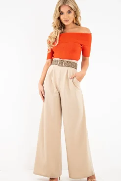 Rebellious Fashion Orange Rib Knit Bardot Top - Gloria