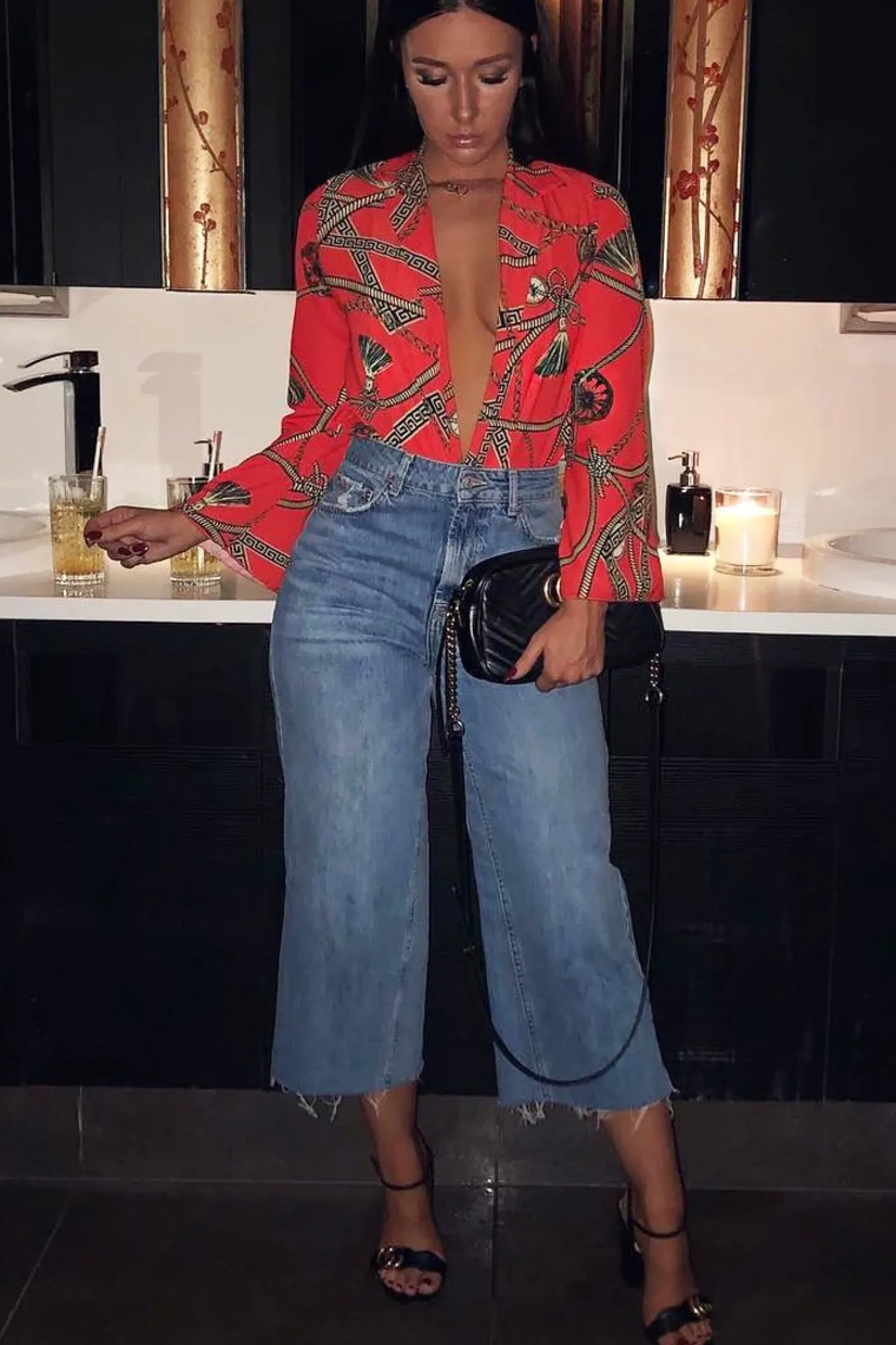 Rebellious Fashion Orange Rope Print Plunge Bodysuit - Jani