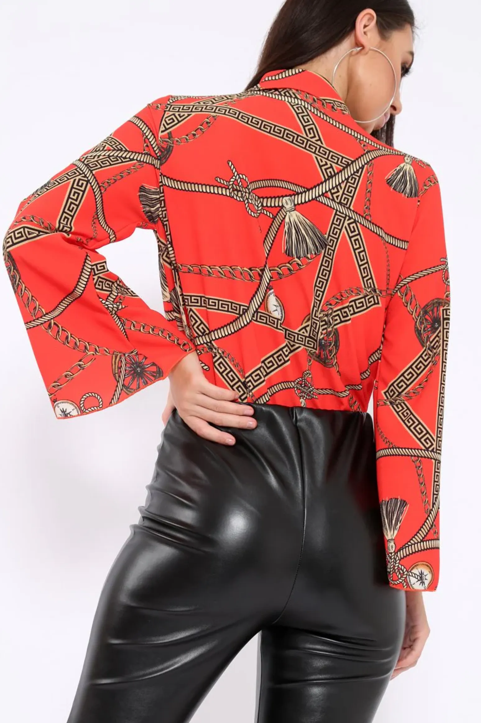 Rebellious Fashion Orange Rope Print Plunge Bodysuit - Jani