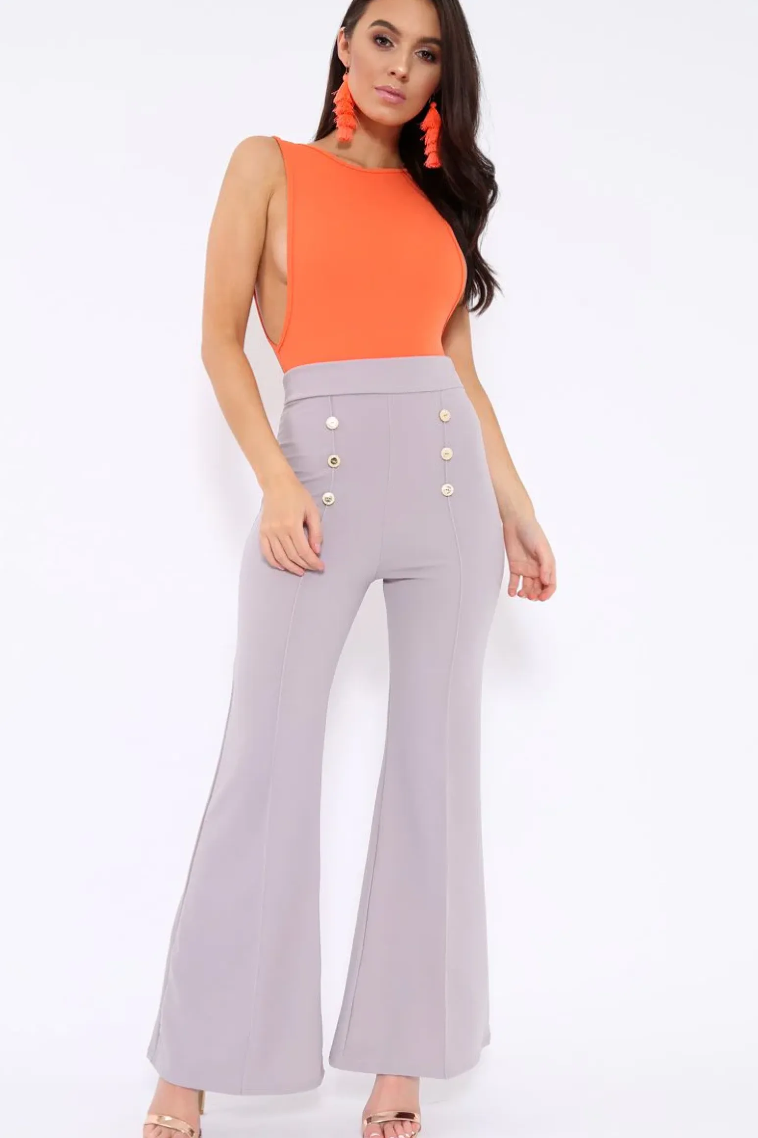 Rebellious Fashion Orange Side Boob Bodysuit - Adrionna