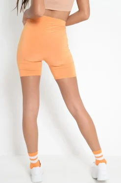 Rebellious Fashion Orange Slinky Bodycon Cycle Shorts - Elliana