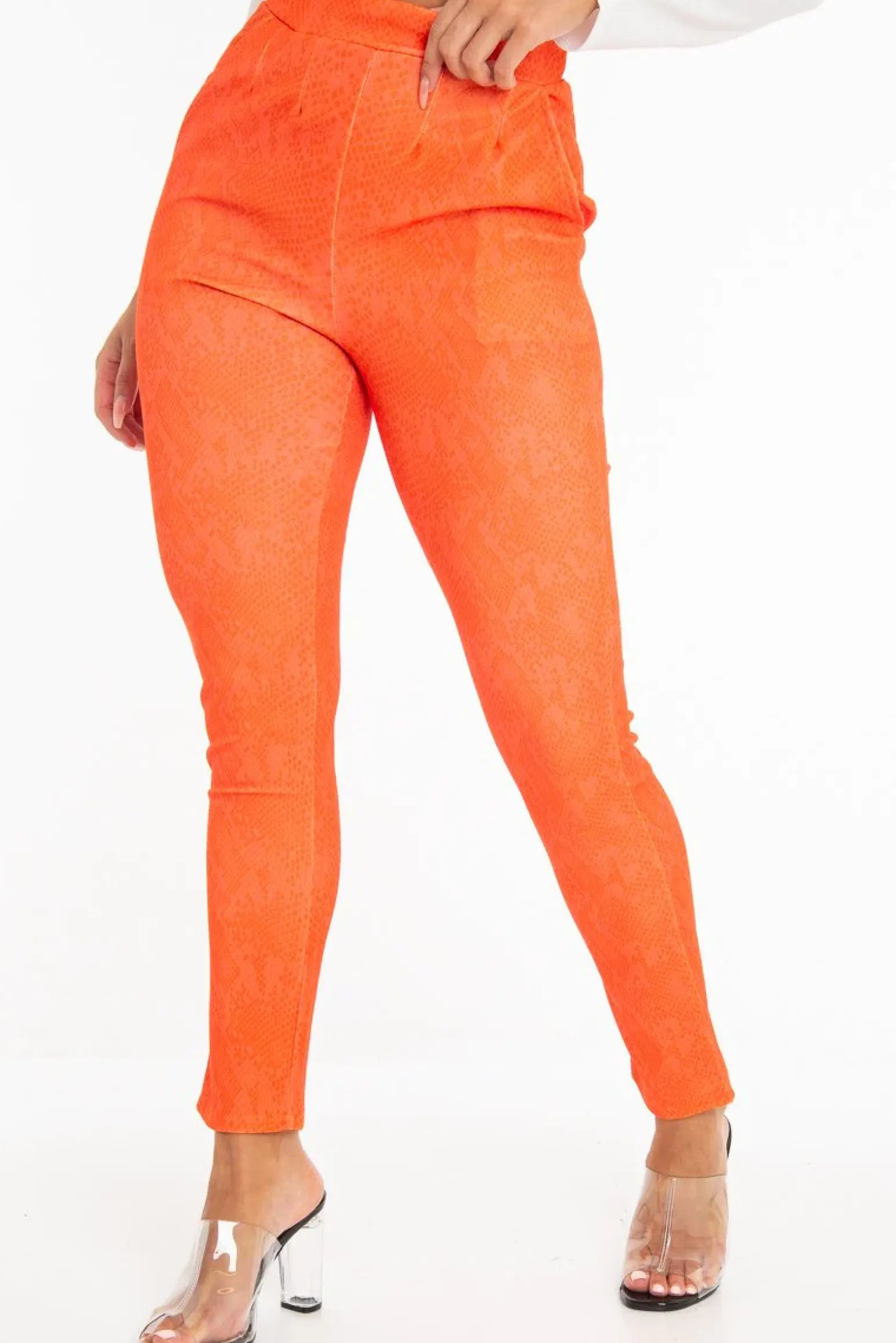 Rebellious Fashion Orange Snake Print Crepe Tapered Trousers - Giulia