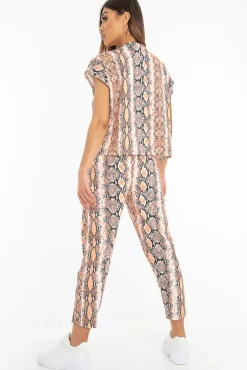 Rebellious Fashion Orange Snake Print Short Sleeve Sweatshirt and Jogger Set - Aaliyan