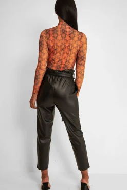 Rebellious Fashion Orange Snake Print Slinky High Neck Bodysuit - Abira