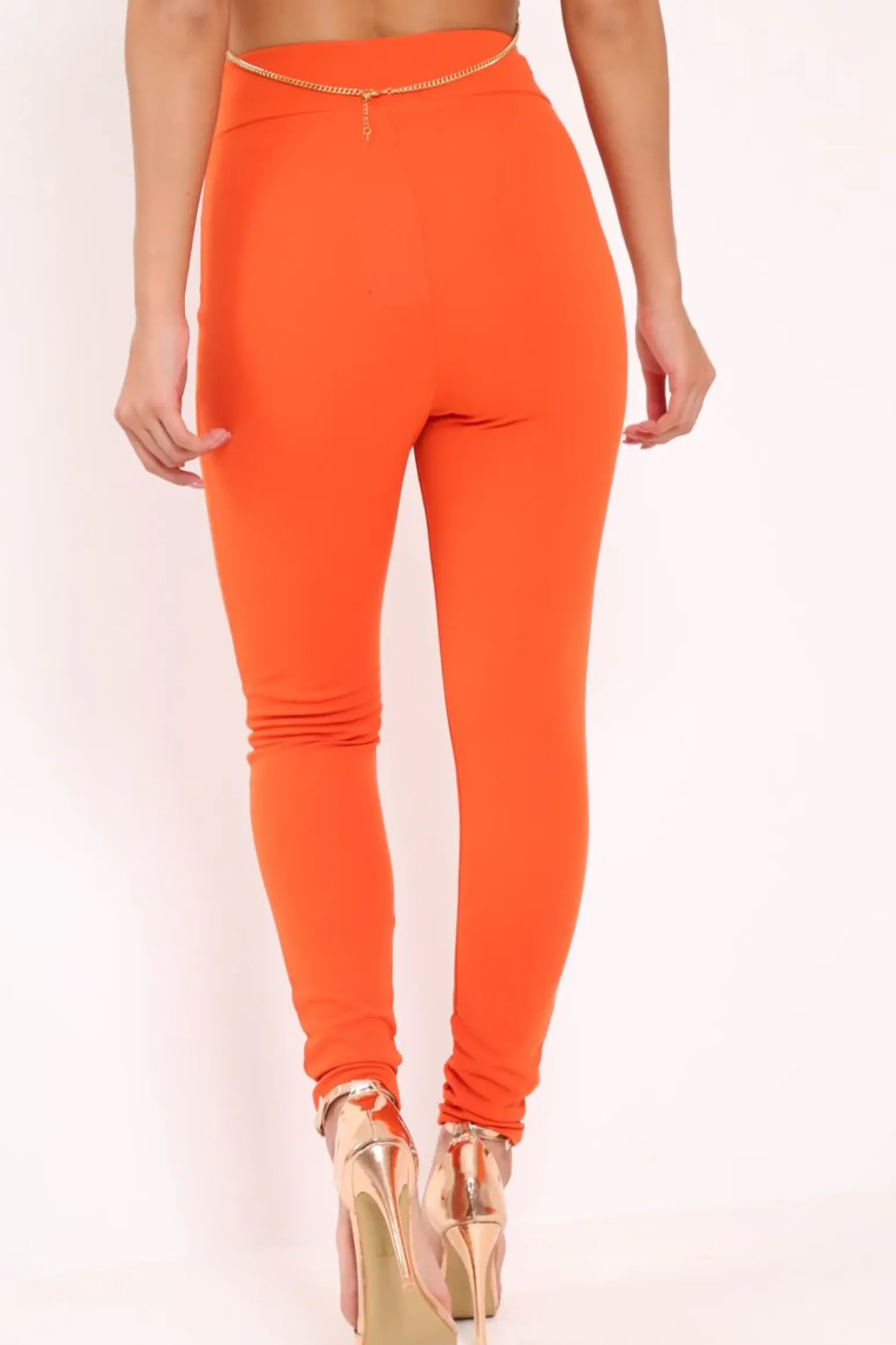 Rebellious Fashion Orange Tapered Trousers With Gold Buckle - Zyana