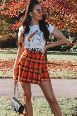 Rebellious Fashion Orange Tartan Button Front Pleated Skirt - Laela