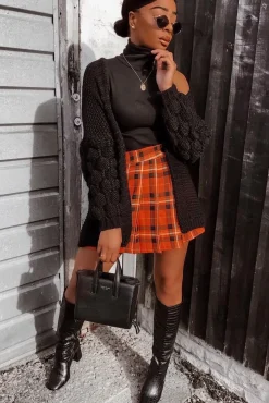 Rebellious Fashion Orange Tartan Button Front Pleated Skirt - Laela
