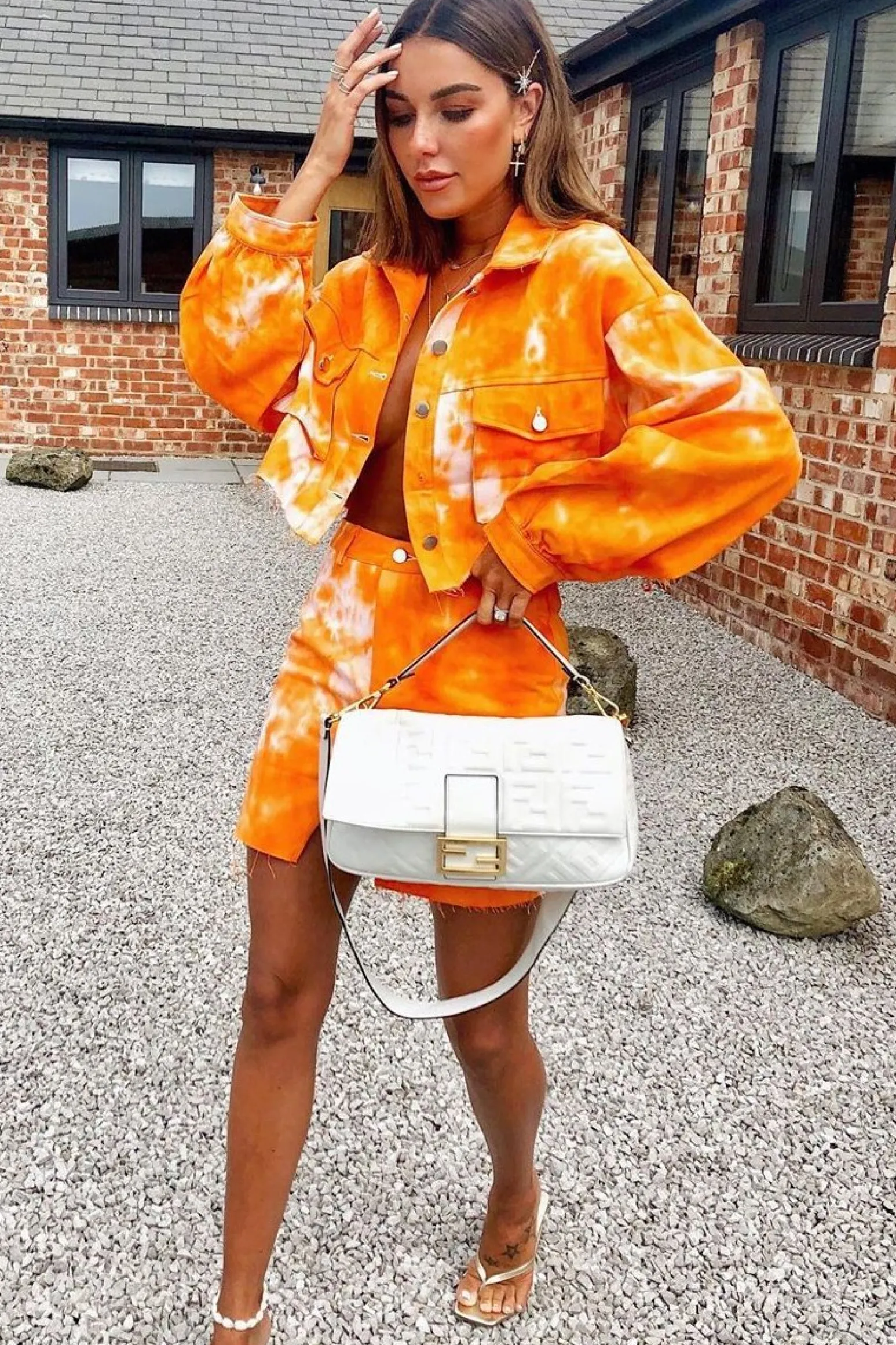 Rebellious Fashion Orange Tie Dye Denim Jacket Skirt Co-ord - Aadya