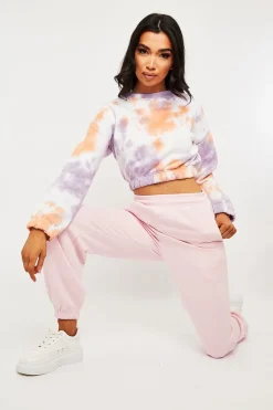 Rebellious Fashion Orange Tie Dye Gathered Waist Sweatshirt - Amirra