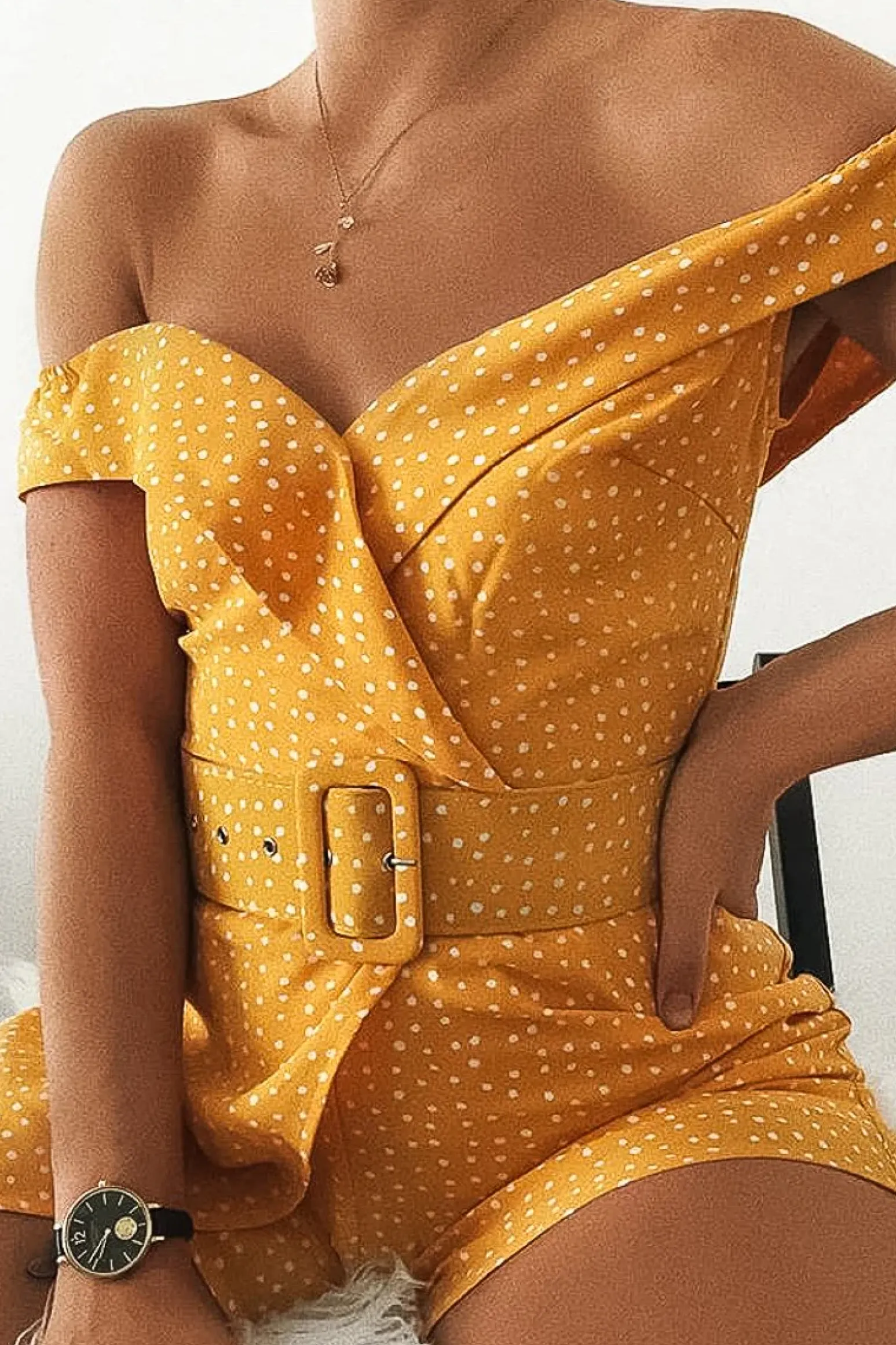 Rebellious Fashion Orange White Polka Dot Belted Wrap Playsuit - Grace