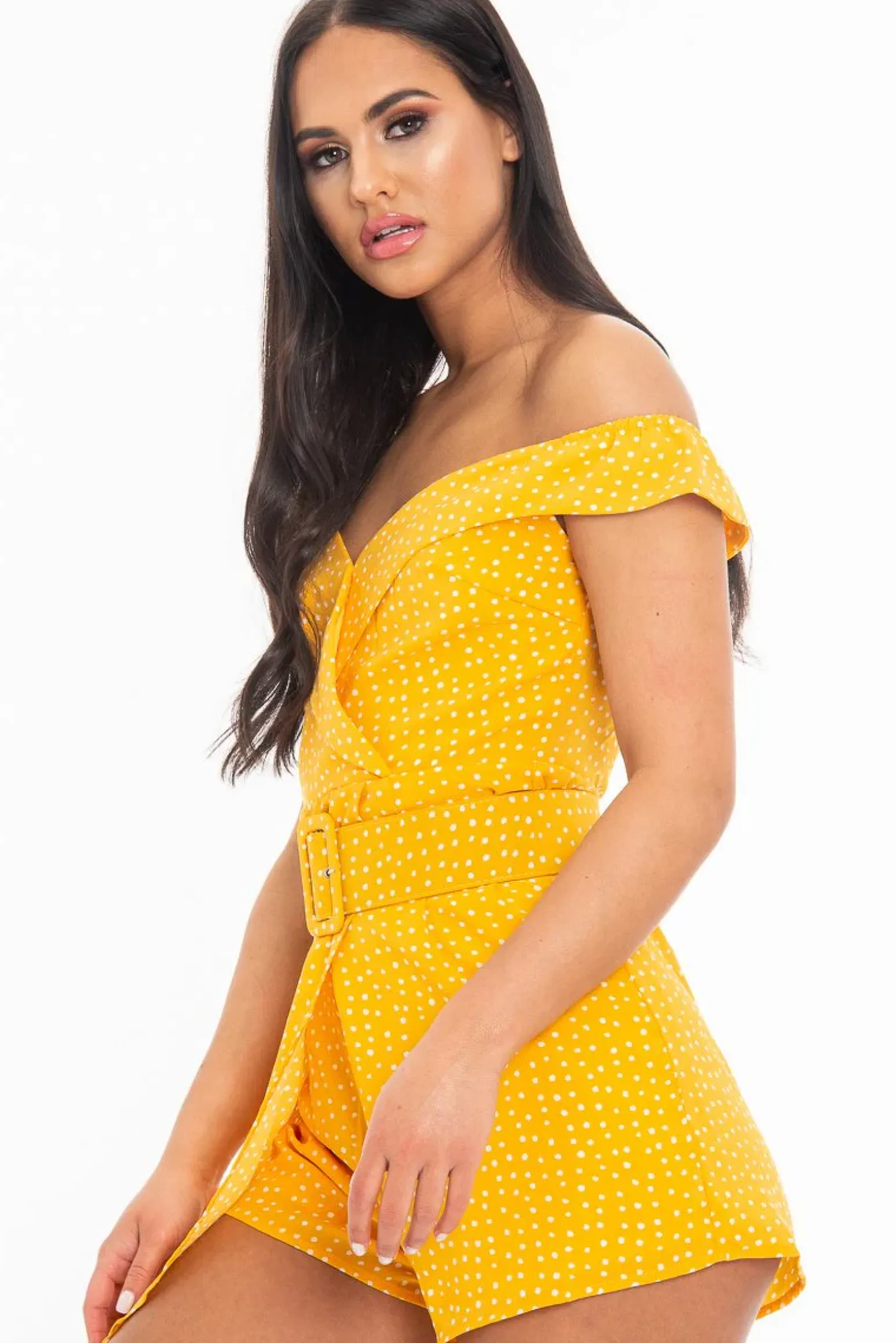 Rebellious Fashion Orange White Polka Dot Belted Wrap Playsuit - Grace