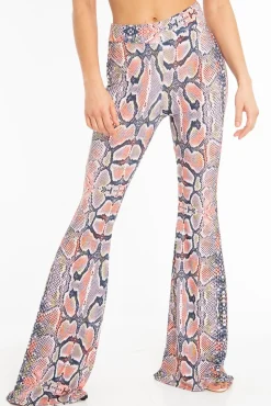 Rebellious Fashion Orange Yellow Black Snake Print Flared Trousers - Mianna