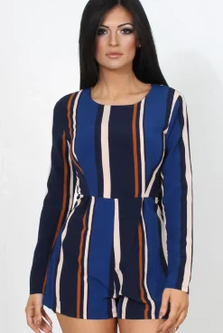 Rebellious Fashion Orea Navy Striped Playsuit