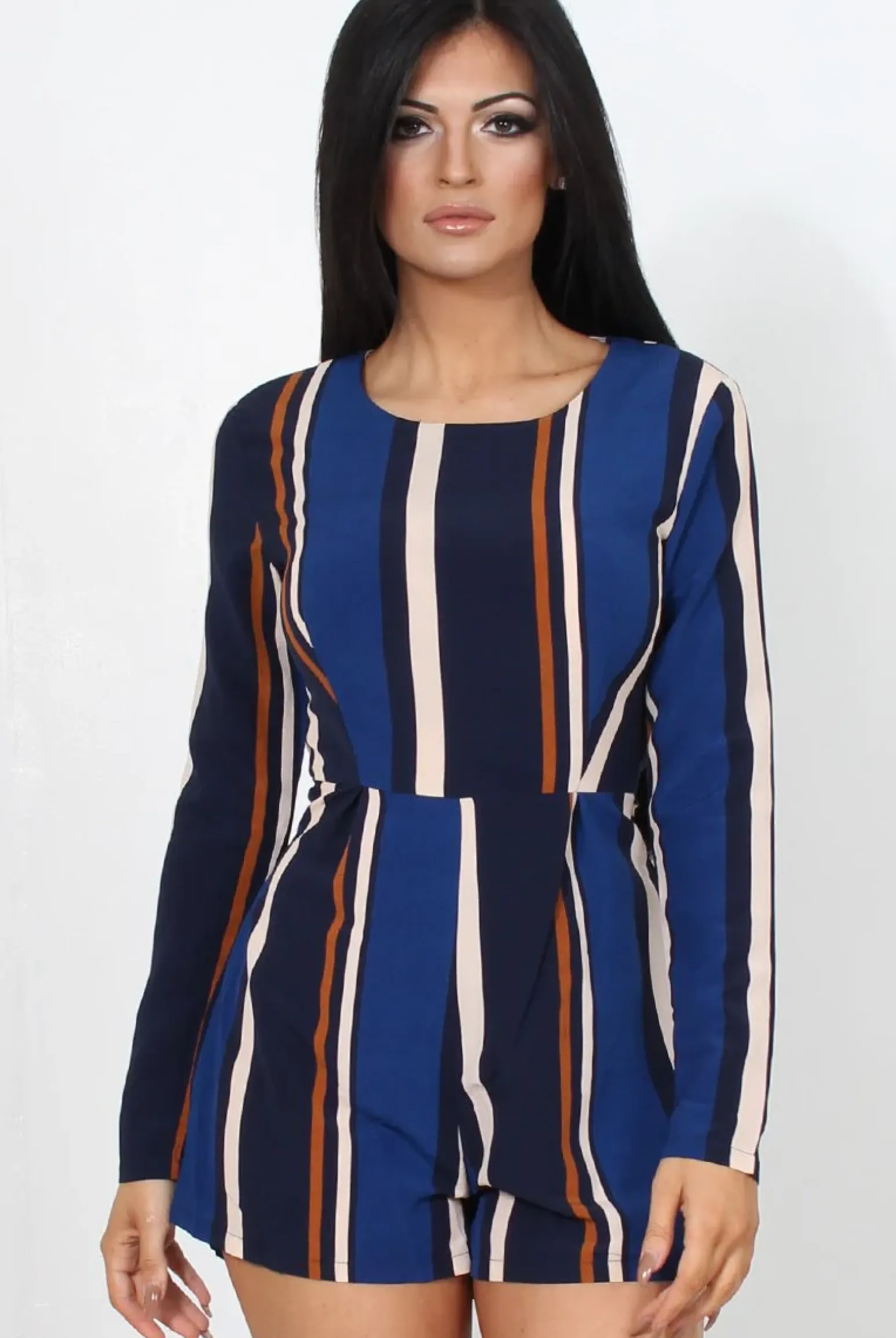 Rebellious Fashion Orea Navy Striped Playsuit