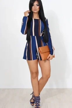 Rebellious Fashion Orea Navy Striped Playsuit