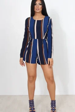 Rebellious Fashion Orea Navy Striped Playsuit