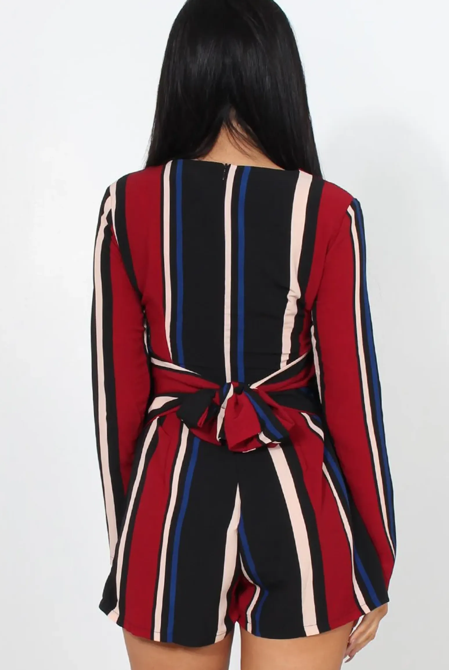 Rebellious Fashion Orea Wine Striped Playsuit