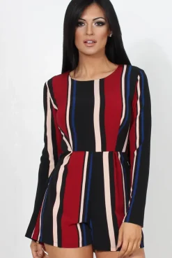 Rebellious Fashion Orea Wine Striped Playsuit