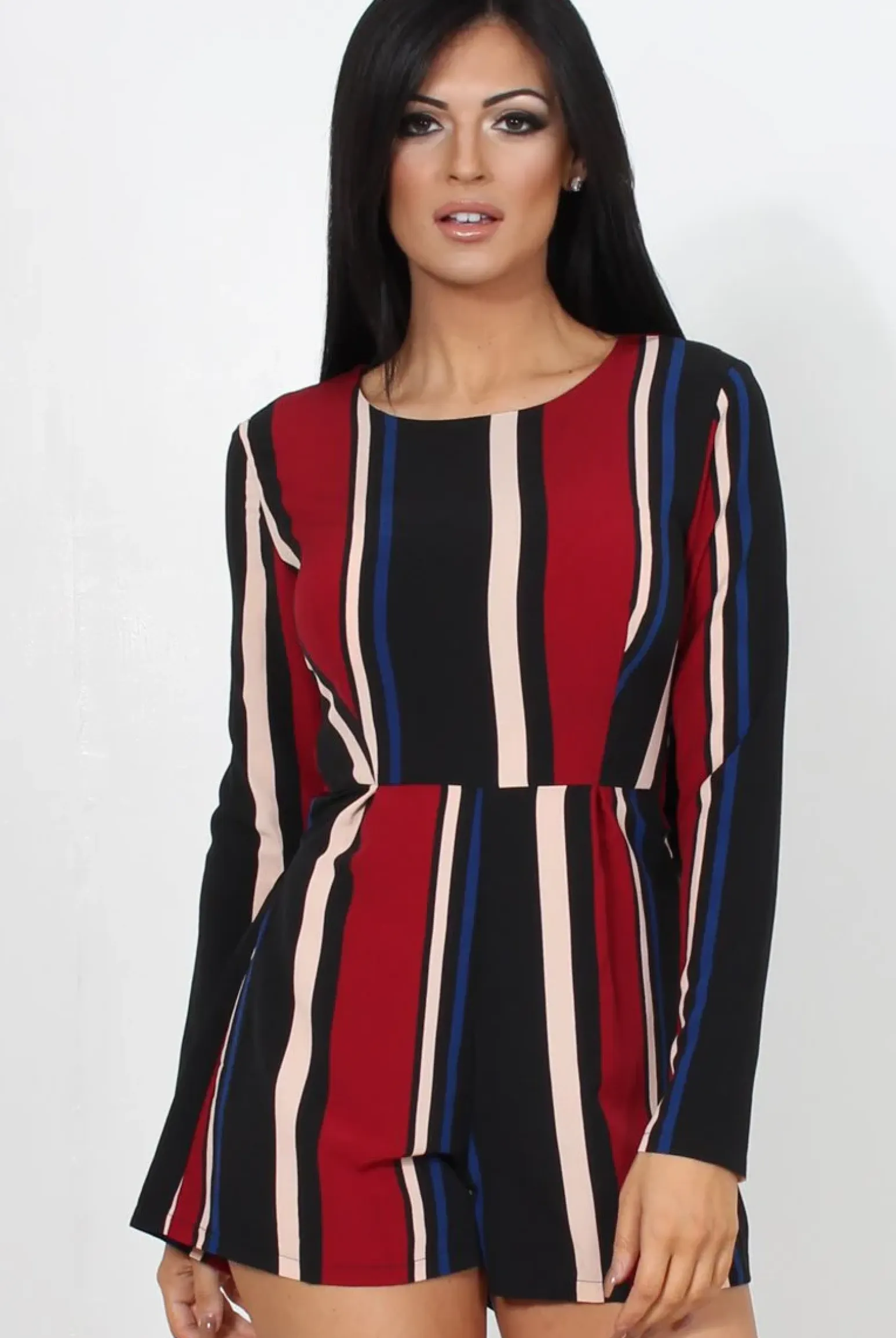 Rebellious Fashion Orea Wine Striped Playsuit