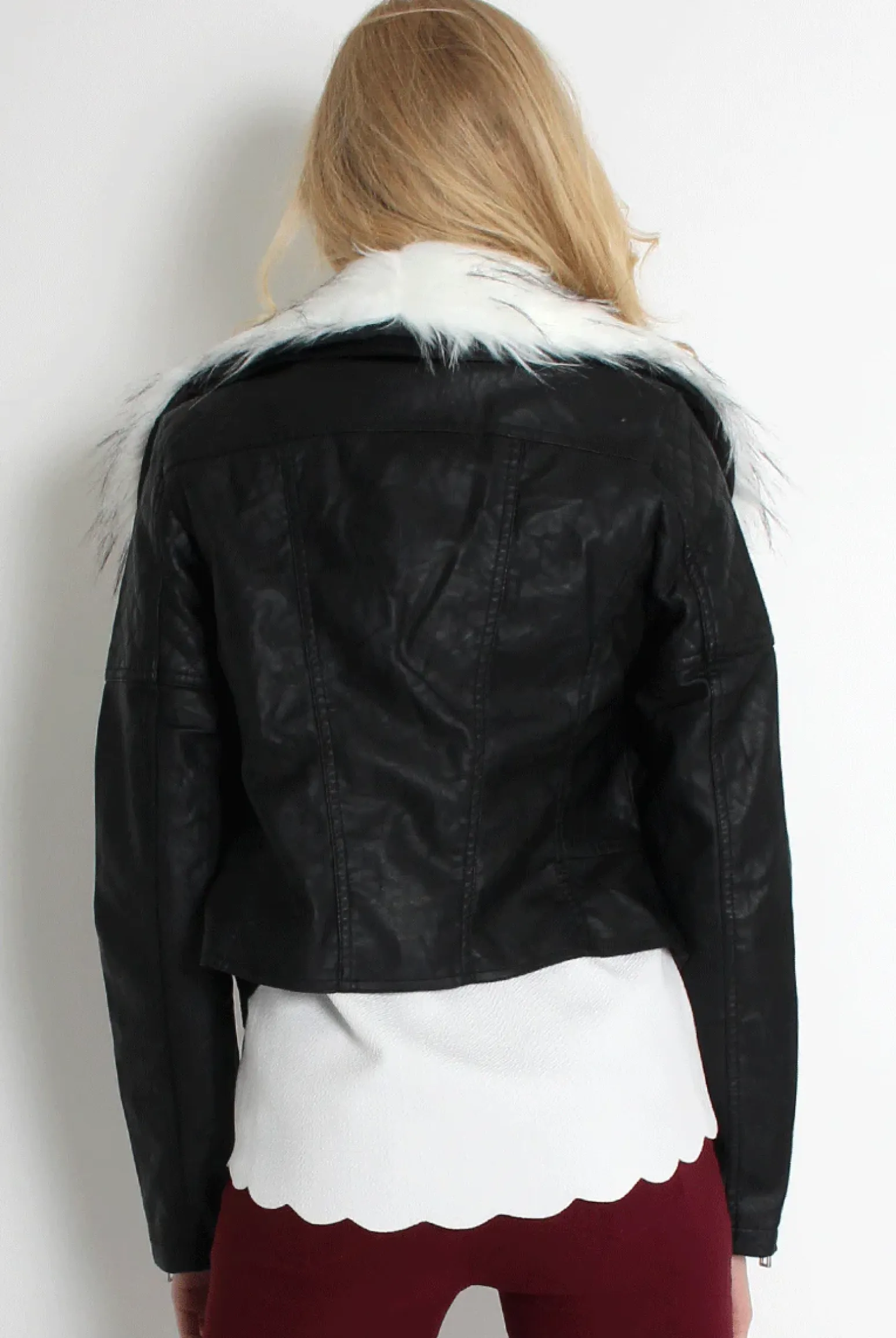 Rebellious Fashion Paloma Faux Leather Black/White Fur Jacket