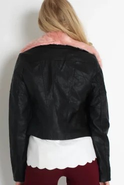 Rebellious Fashion Paloma Faux Leather Pink Fur Jacket