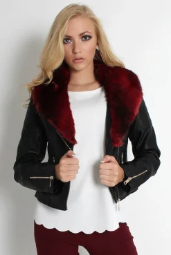Rebellious Fashion Paloma Faux Leather Red/Black Fur Jacket