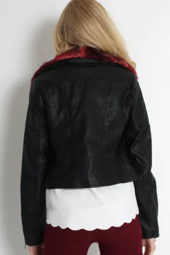 Rebellious Fashion Paloma Faux Leather Red/Black Fur Jacket