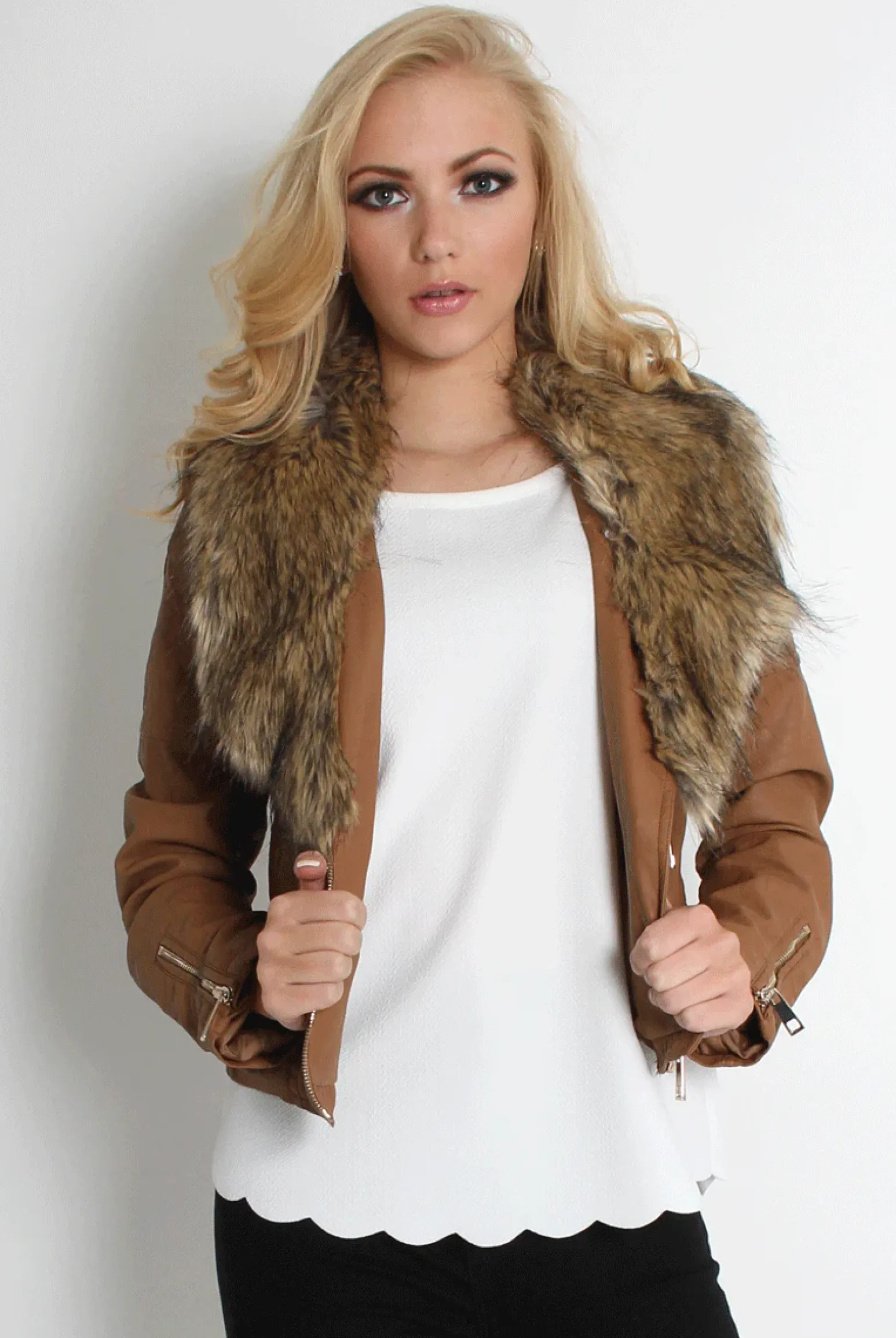 Rebellious Fashion Paloma Faux Leather Tan Fur Jacket