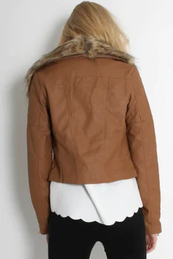 Rebellious Fashion Paloma Faux Leather Tan Fur Jacket