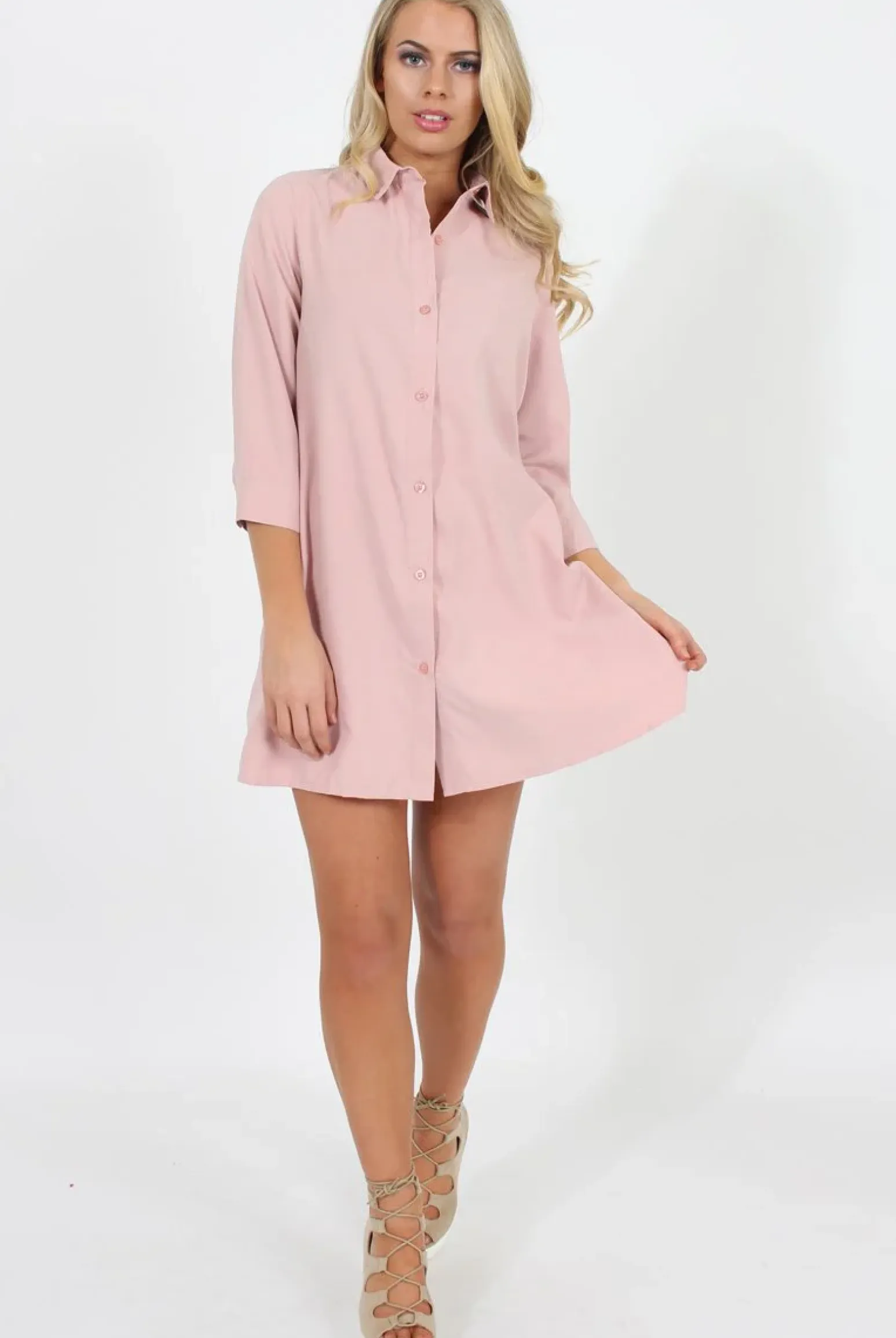 Rebellious Fashion Pastel Pink Button Front Shirt Dress- Mina