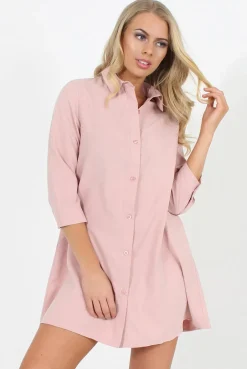 Rebellious Fashion Pastel Pink Button Front Shirt Dress- Mina