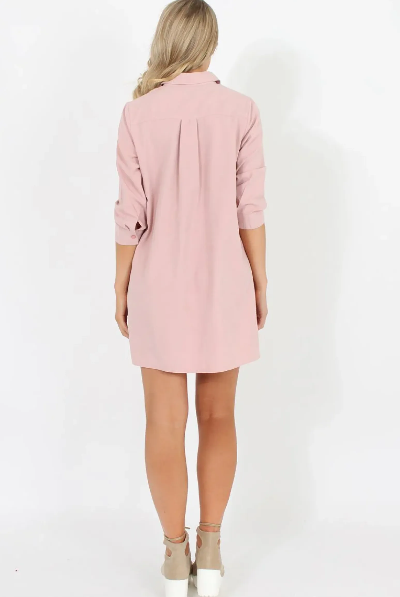Rebellious Fashion Pastel Pink Button Front Shirt Dress- Mina