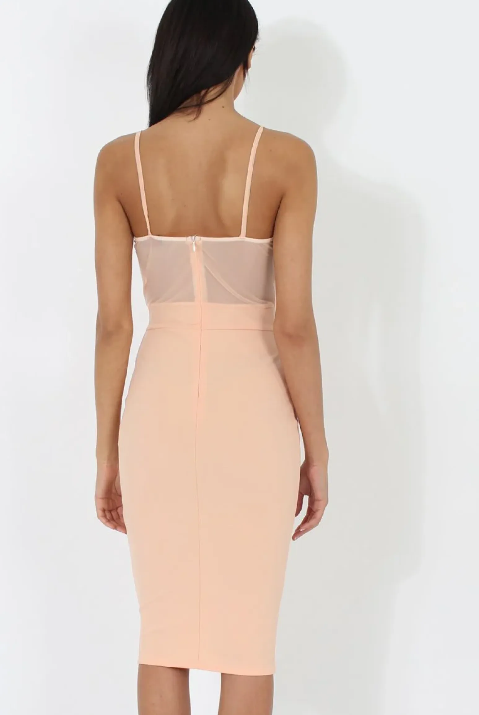 Rebellious Fashion Peach Applique Mesh Bodycon Dress - Tallulah
