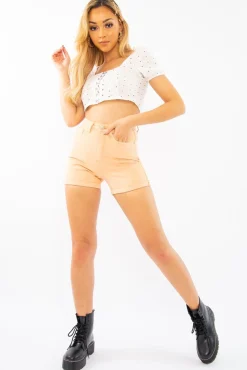 Rebellious Fashion Peach Denim Mom Fit Shorts - Moxie