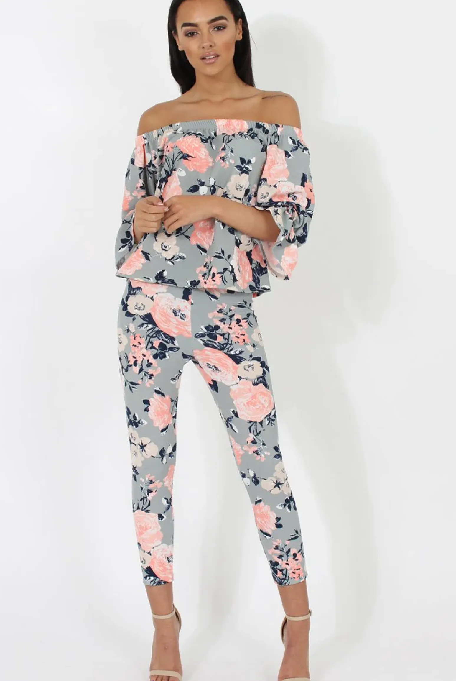 Rebellious Fashion Peach Floral Off The Shoulder Co-ord- Lydia