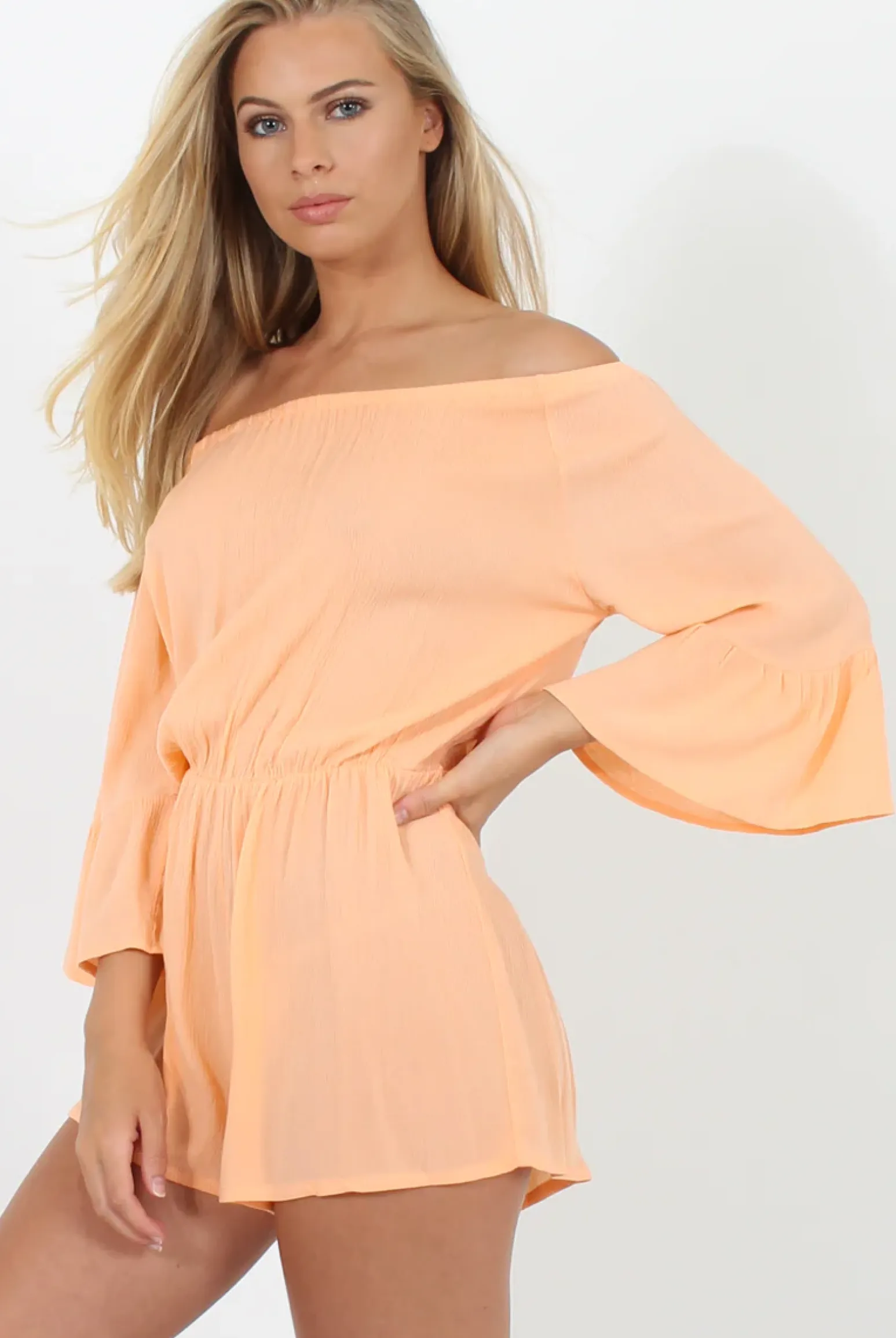 Rebellious Fashion Peach Off The Shoulder Playsuit - Roma