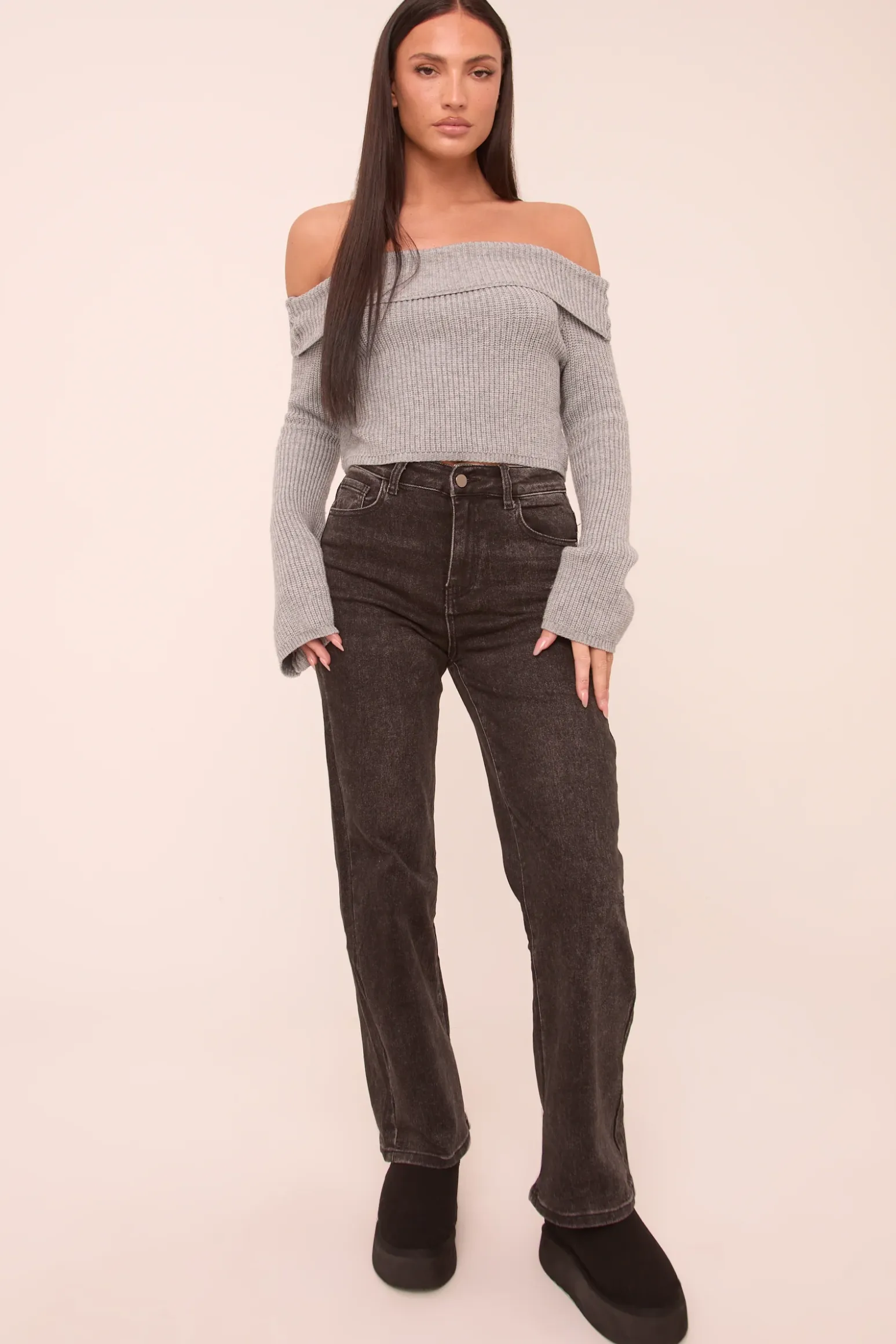 Rebellious Fashion Petite Charcoal Stretch Straight Leg Jeans - Scarlett