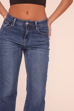 Rebellious Fashion Petite Dark Blue Stretch Straight Leg Jeans - Scarlett