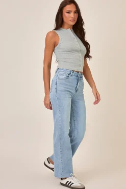 Rebellious Fashion Petite Light Blue Stretch Straight Leg Jeans - Scarlett