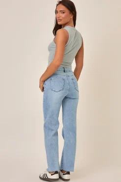 Rebellious Fashion Petite Light Blue Stretch Straight Leg Jeans - Scarlett
