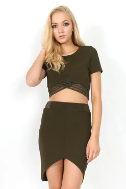 Rebellious Fashion Phoebe Khaki Ribbed Mesh Two Piece
