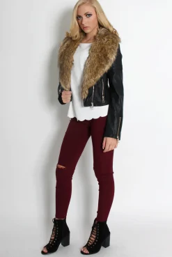 Rebellious Fashion Pia Faux Leather Black Fur Jacket