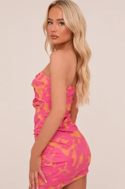 Rebellious Fashion Pink Abstract Print Cut Out Bodycon Mini Dress - Leah
