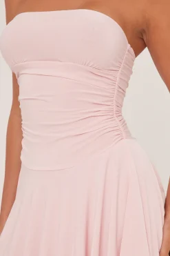 Rebellious Fashion Pink Bandeau Ruched Skater Mini Dress - Sifan
